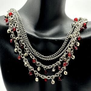 Retro Silver & Red Necklace